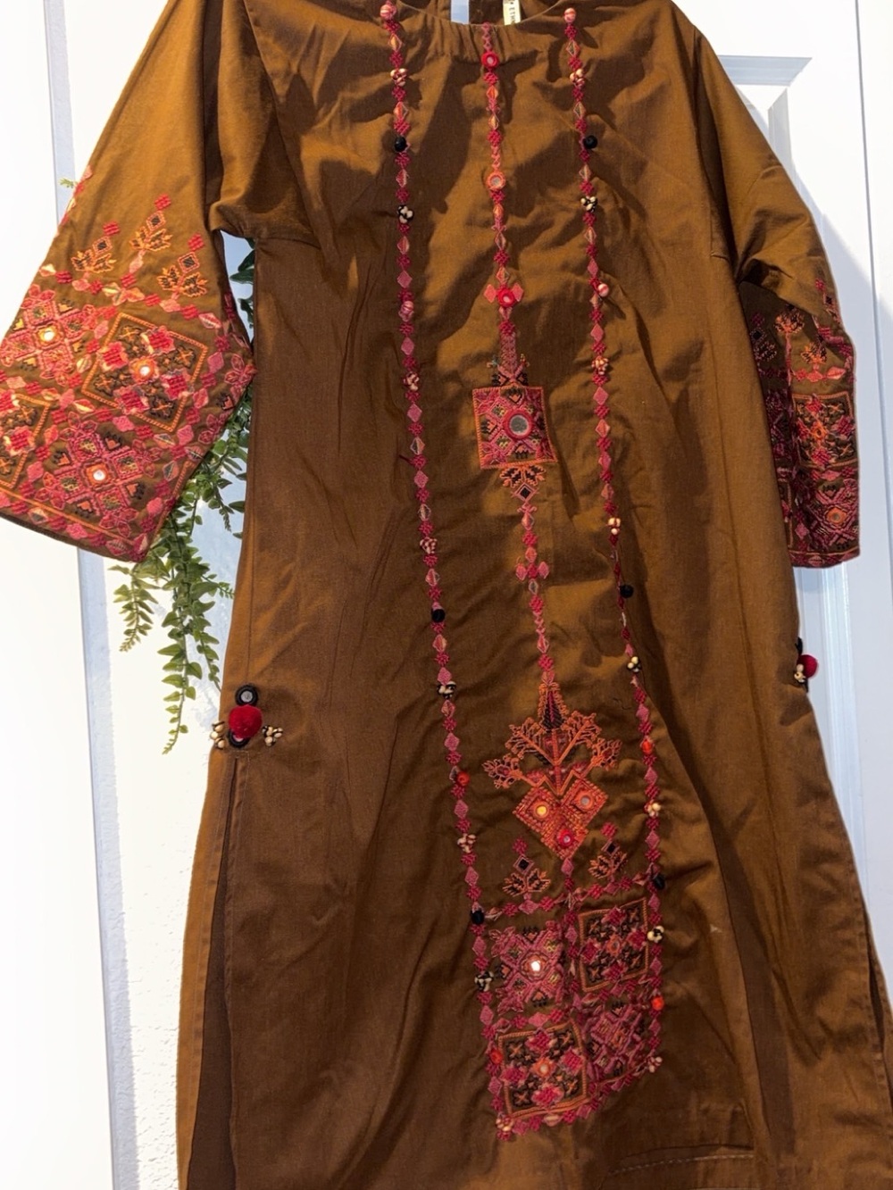 Embroidered Brown Women Kurta Bottoms